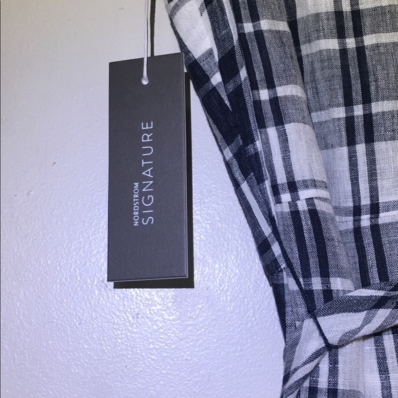 Nordstrom Signature Wrap Dress Navy White Plaid - Picture 4 of 8